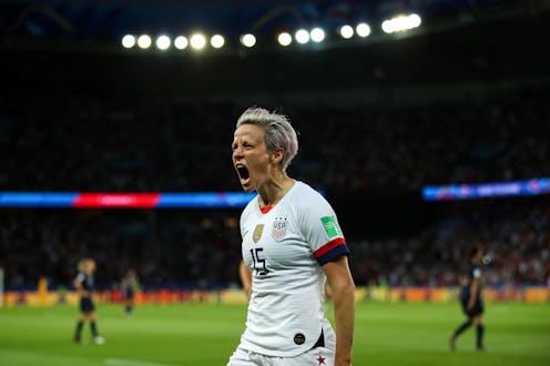 Megan Rapinoe yelling during a soccer match