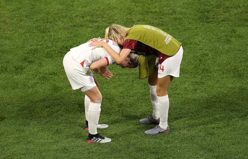 English players hugging each other