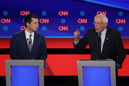 Pete Buttigieg and Bernie Sanders during a tv debate