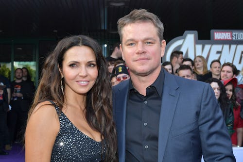 LOS ANGELES, CA - APRIL 22:  Luciana Barroso (L) and Matt Damon attend the world premiere of Walt Di...