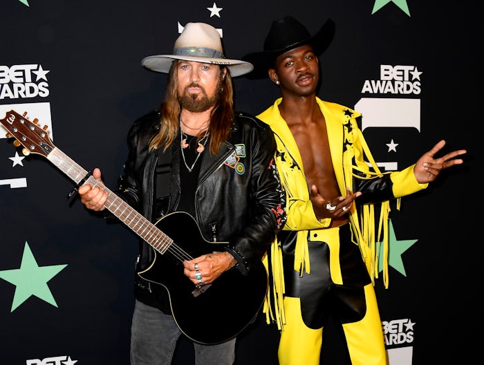 LOS ANGELES, CALIFORNIA - JUNE 23: (L-R) Billy Ray Cyrus and Lil Nas X pose in the press room at the...