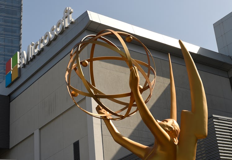 LOS ANGELES, CA - SEPTEMBER 13: An Emmy statue is placed at the entrance of the gold carpet at the e...