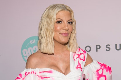 LOS ANGELES, CALIFORNIA - AUGUST 03: Tori Spelling attends the Beverly Hills 90210 Peach Pit Pop-Up ...