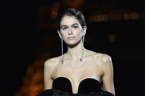 PARIS, FRANCE - SEPTEMBER 26:  Kaia Gerber walks the runway during the Saint Laurent show as part of...