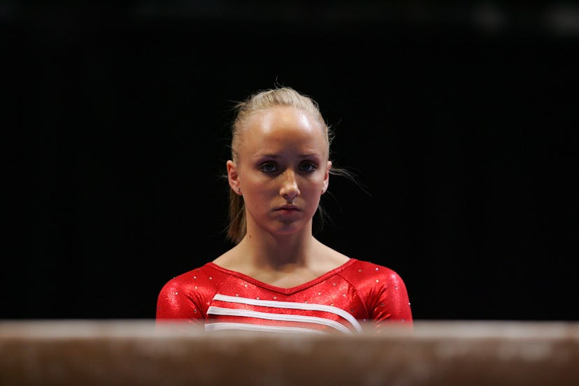 NEW YORK - MARCH 01:  Nastia Liukin of the USA prepares to perform on the balance beam during the 20...