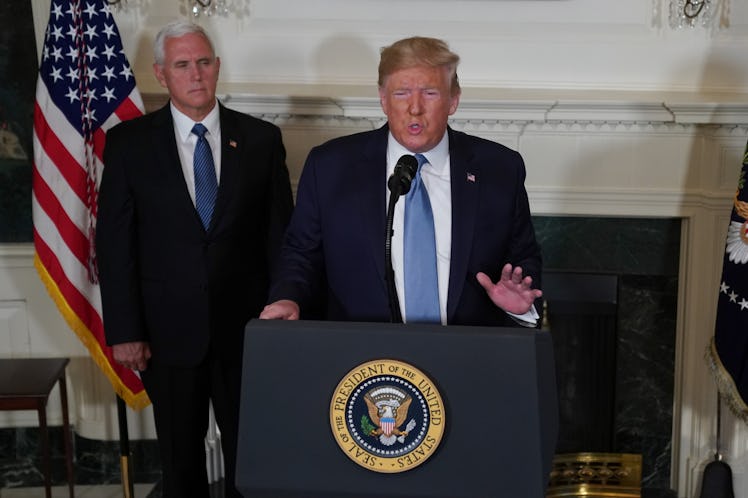 WASHINGTON, DC - AUGUST 05: U.S. President Donald Trump makes remarks in the Diplomatic Reception R...