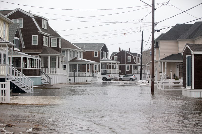 SCITUATE, MA - JANUARY 20:  Minor flooding at high tide along Lighthouse Road during a winter storm ...
