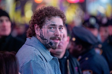 Post Malone's new face tattoo for 2020 is a medieval gauntlet holding a flail