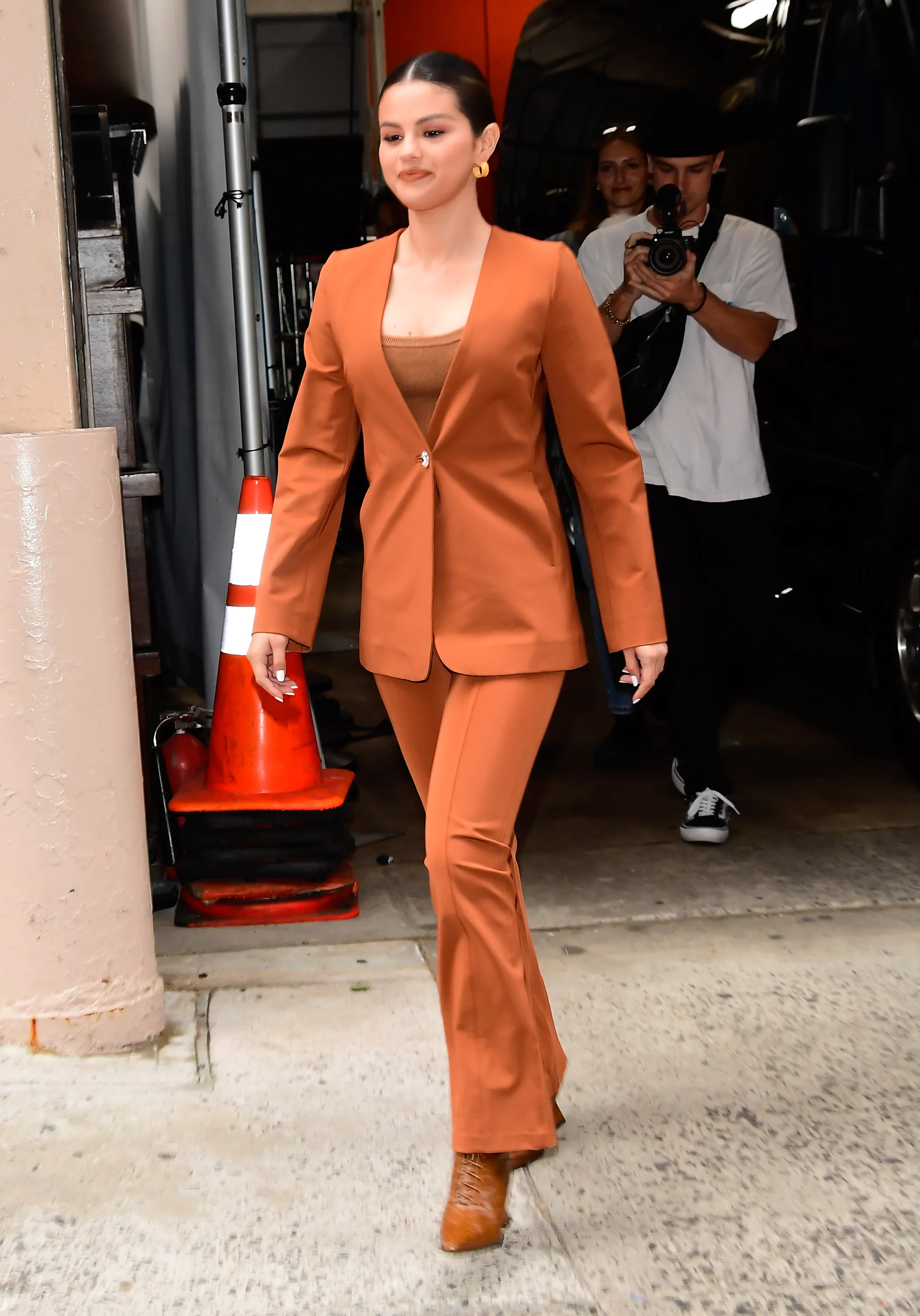 Selena Gomez's Brown Suit Is The One-Step Outfit That Everyone Needs