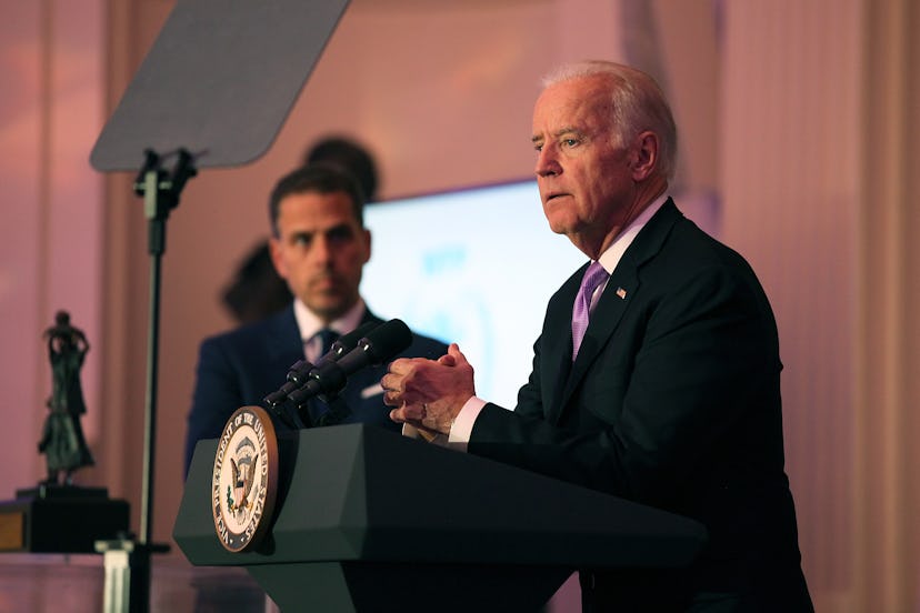 Joe Biden standing at a podium and giving a speech regarding Ukraine