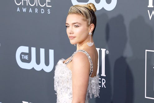 Florence Pugh wore shimmery peach eyeshadow on 'Jimmy Kimmel Live!' Thurs.