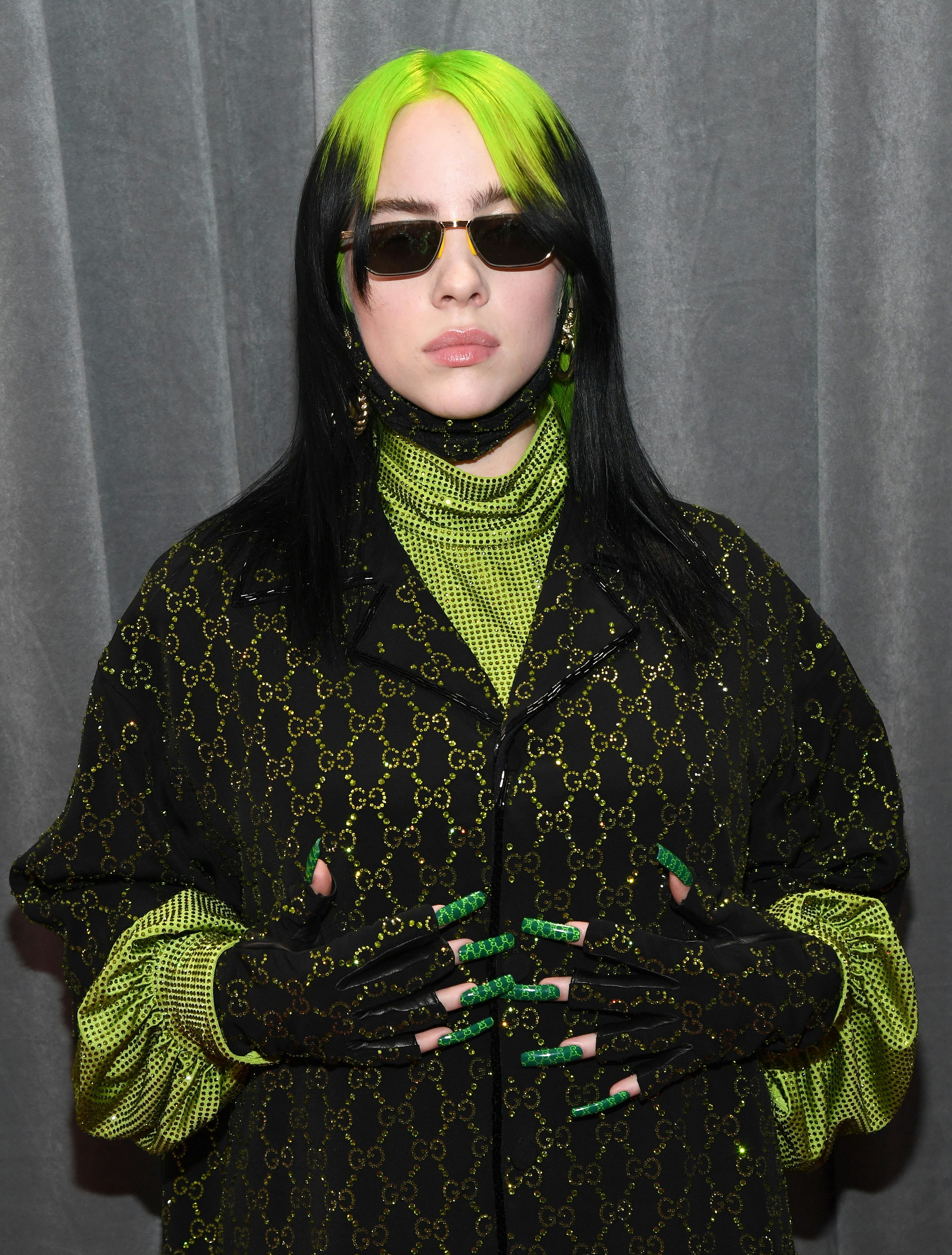 Billie Eilish's 2020 Grammys Look Includes Matching Two-Tone Hair And Suit