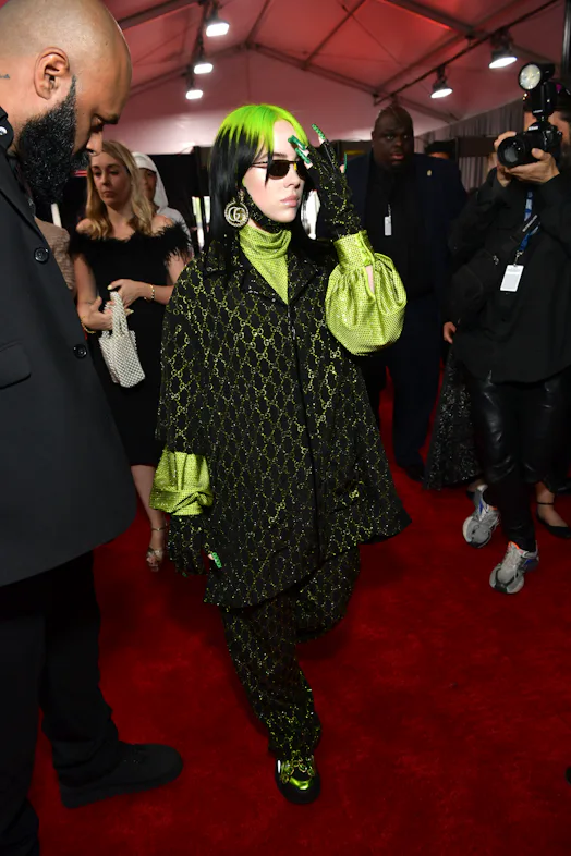 billie eilish green dress Billie Eilish 2024 Oscars Green Cape Red Carpet Green Dress