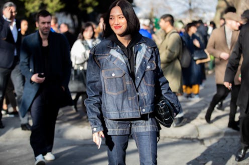 Tiffany Hsu, one of the fashion buyers, in a full head-to-toe denim outfit