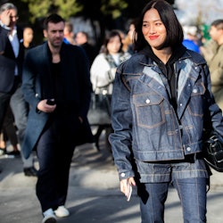 Tiffany Hsu, one of the fashion buyers, in a full head-to-toe denim outfit