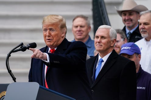 Donald J. Trump on stage, giving speech about his Impeachment trial