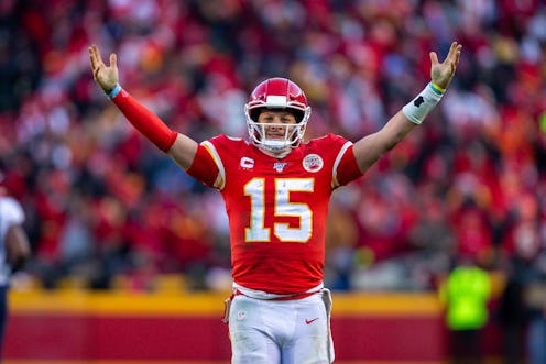 Patrick Mahomes of the Kansas City Chiefs celebrating being in Super Bowl LIV