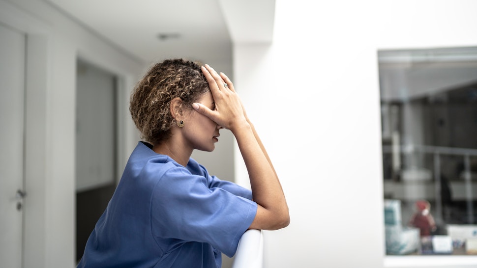 A woman is stressed in a hospital. Stress can affect the body, the brain, the organs and the immune system in varying ways. 