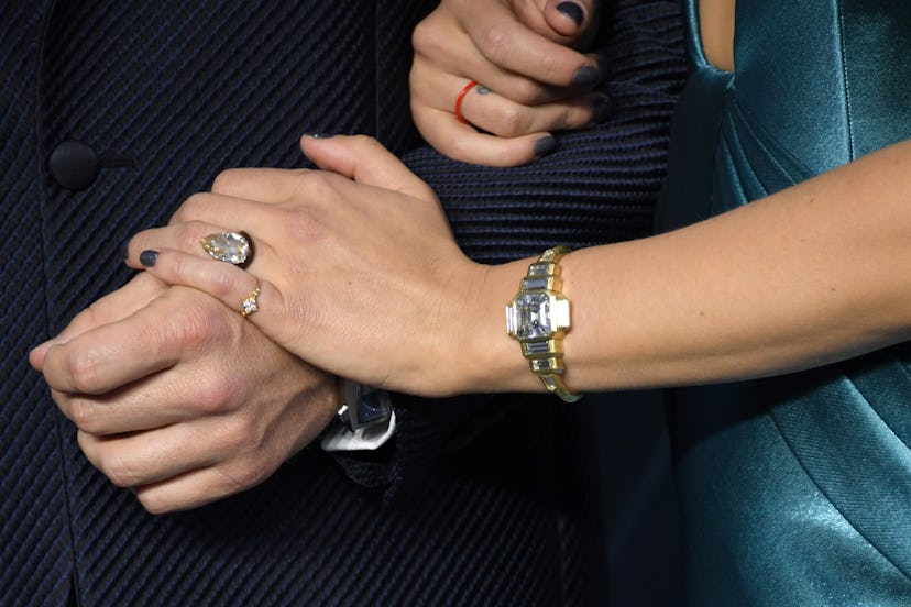 After two years of on-the-record dating, the Johansson and Jost announced their engagement. Photo vi...