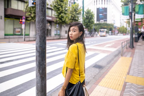 woman, walking, street