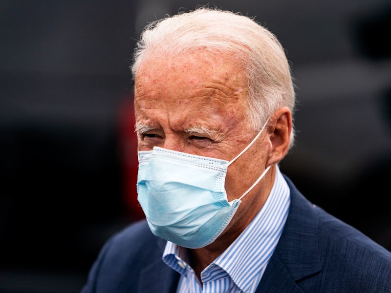 Former vice president of the United States Joe Biden can be seen in a face mask.