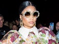 Nicki Minaj rocks a floral dress.