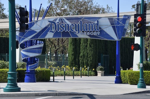 The Disneyland entrance where employees and fans held a rally to urge the state to allow reopening.
