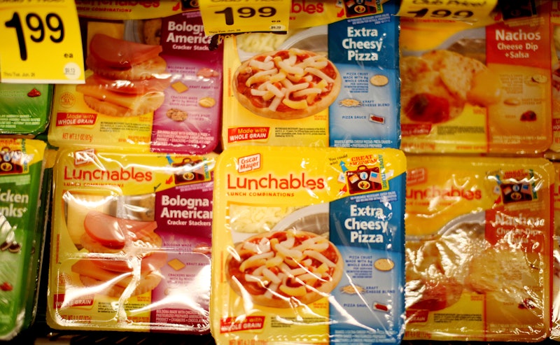 Various lunchables next to each other in the grocery store