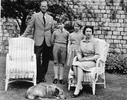 Vintage photo of Queen Elizabeth II with her corgis