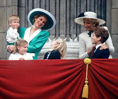 Princess Diana laughs with kids at Buckingham Palace.