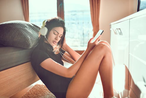 woman, music, headphones