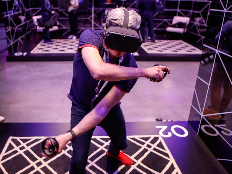 Facebook's Oculus VR headset worn in action.