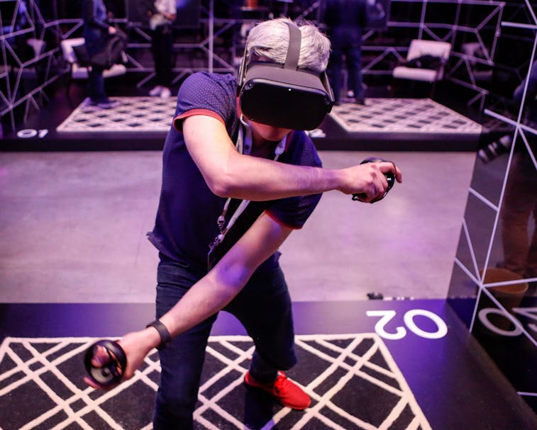 Facebook's Oculus VR headset worn in action.