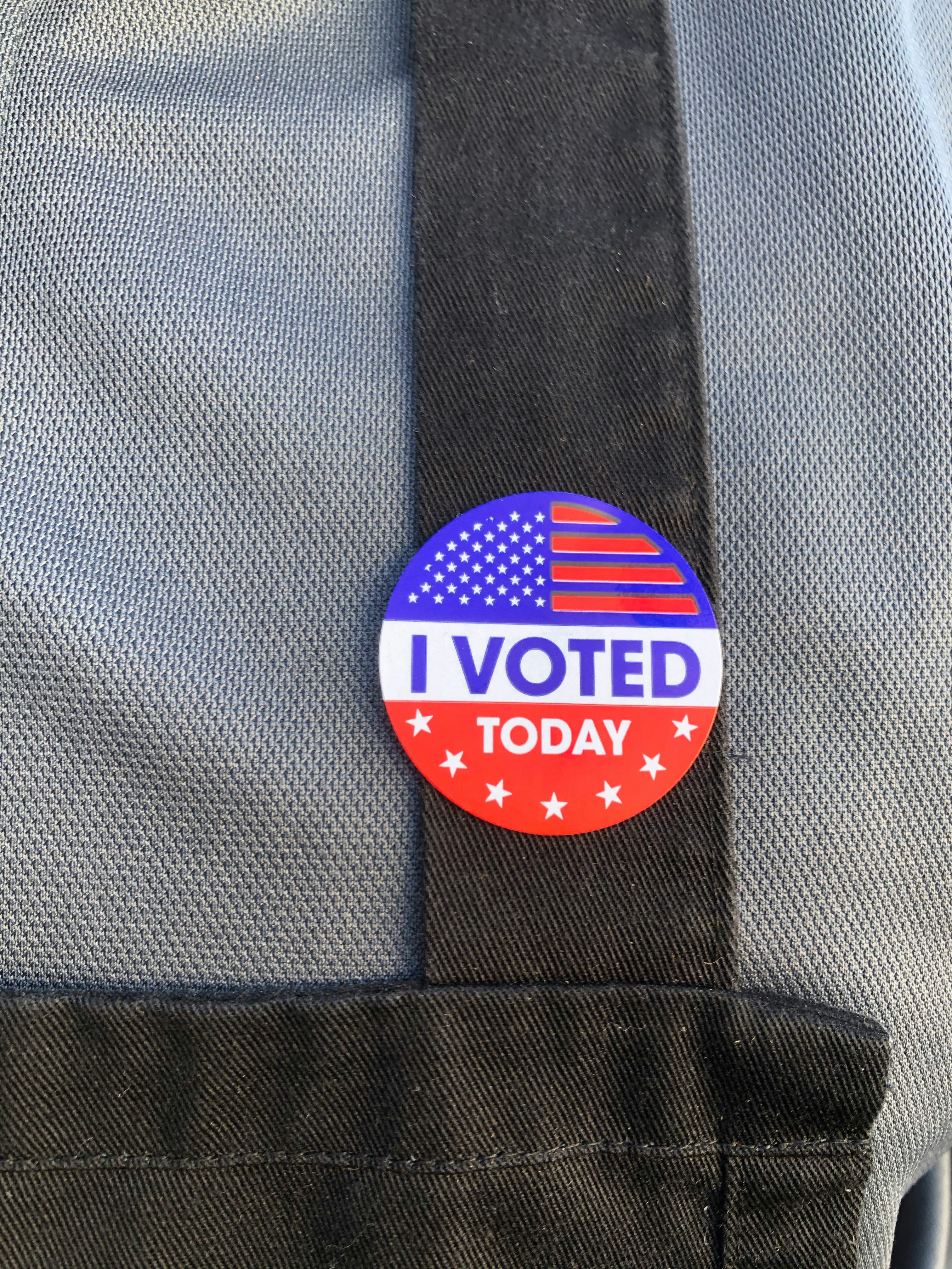 An "I Voted" button on a person's overalls. 18-34 year olds shared their voting opinions in a recent...