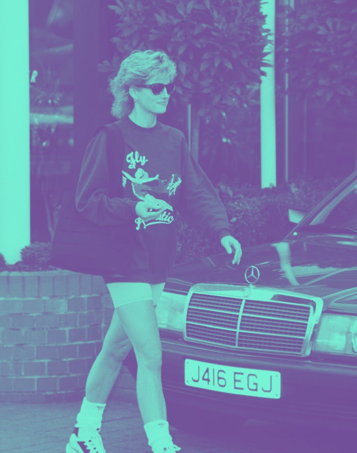 Princess Diana in front of a Mercedes-Benz