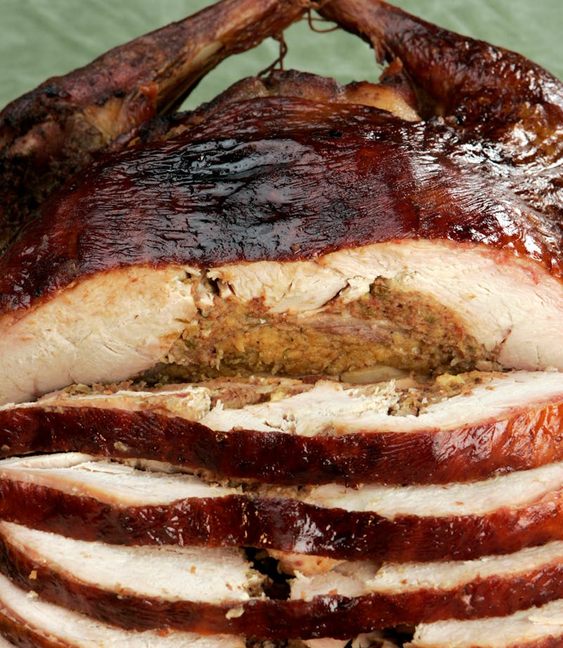 A sliced "turducken"