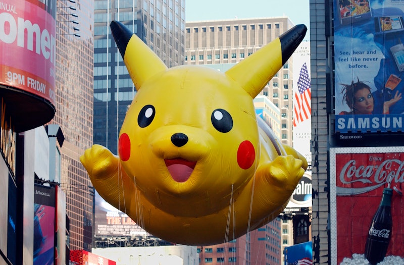 A pikachu float at the Macy's Thanksgiving Day Parade