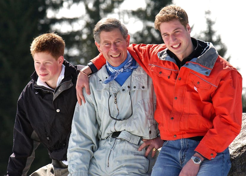 Prince Charles poses with his sons in Klosters, Switzerland in 2002.