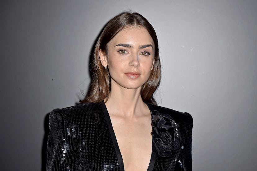 Lily Collins' bold brows will be in for winter 2021 makeup. 