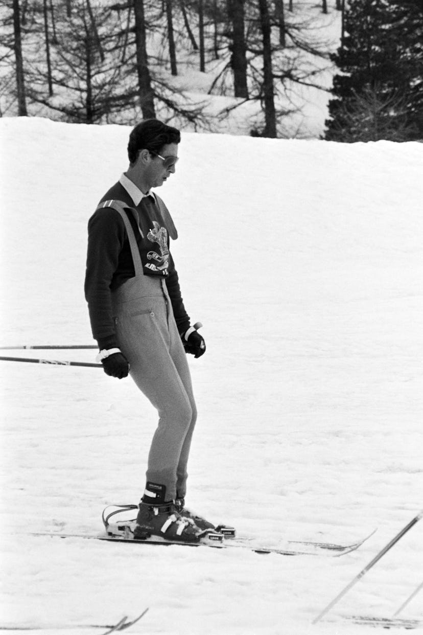 Prince Charles skis alone in the French Alps in 1965.