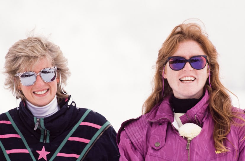 Princess Diana and the Duchess of York ski in Klosters, Switzerland in 1988.