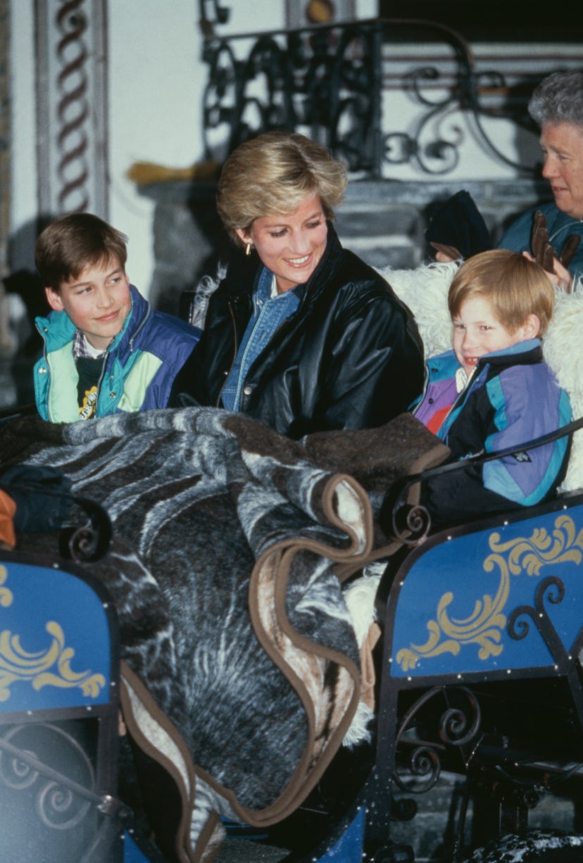 Princess Diana enjoys time with her two sons during an Austrian ski holiday in 1994.