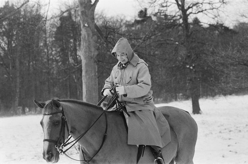 Queen Elizabeth rides her horse at Sandringham on New Year's Eve in 1979.