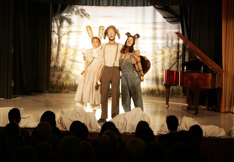 Performers in animal costumes on stage at The Melbourne Fringe Festival.