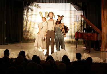 Performers in animal costumes on stage at The Melbourne Fringe Festival.