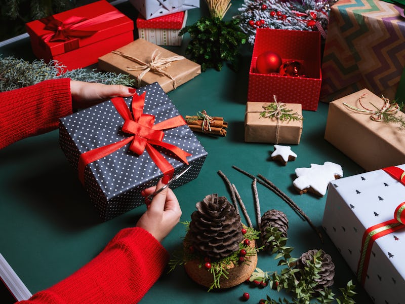 Wrapping gifts.