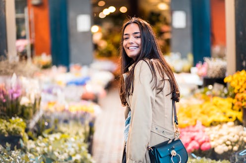 woman, flower market, flowers