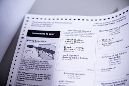 An official election ballot of Pennsylvania of 2020 ahead of the presidential elections