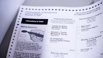 An official election ballot of Pennsylvania of 2020 ahead of the presidential elections
