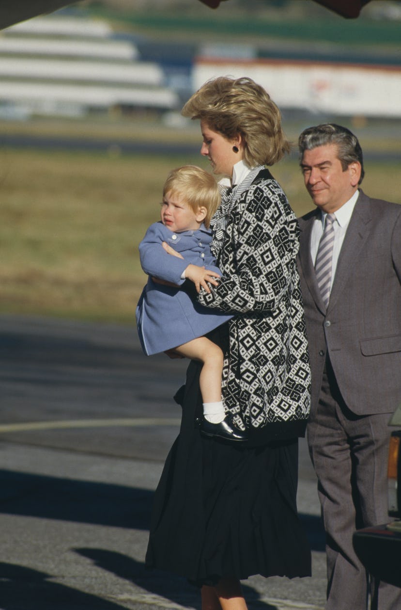 Princess Diana wears a patterned sweater.